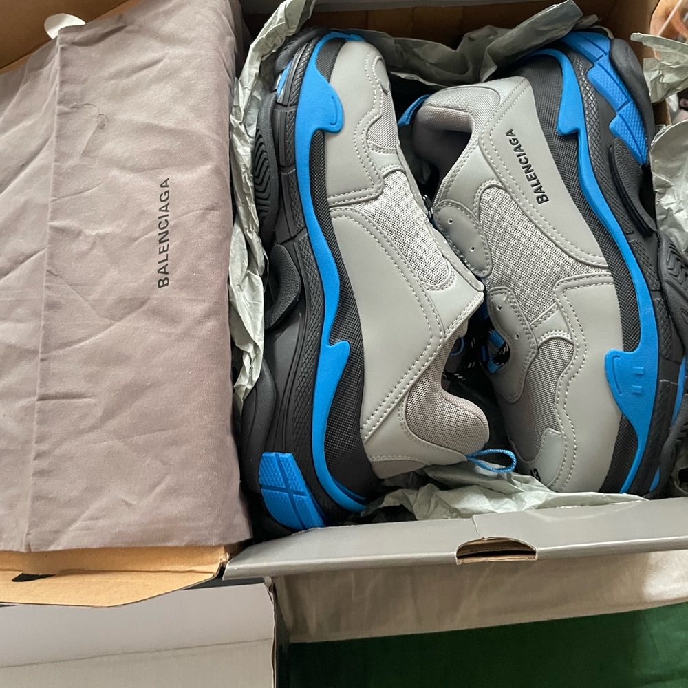 Balenciaga Gray and Blue Chunky Sneakers - Picture 1 of 6